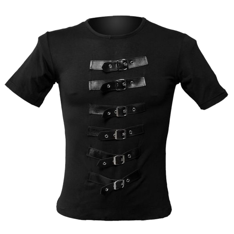 Men Gothic Shirt Black Cotton Shirt Front Buckle Shirt | Men Fetish Shirt